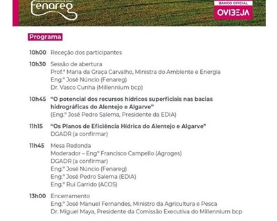 FENAREG e Millennium bcp organizam seminário “O desafio da água para a agricultura nacional”